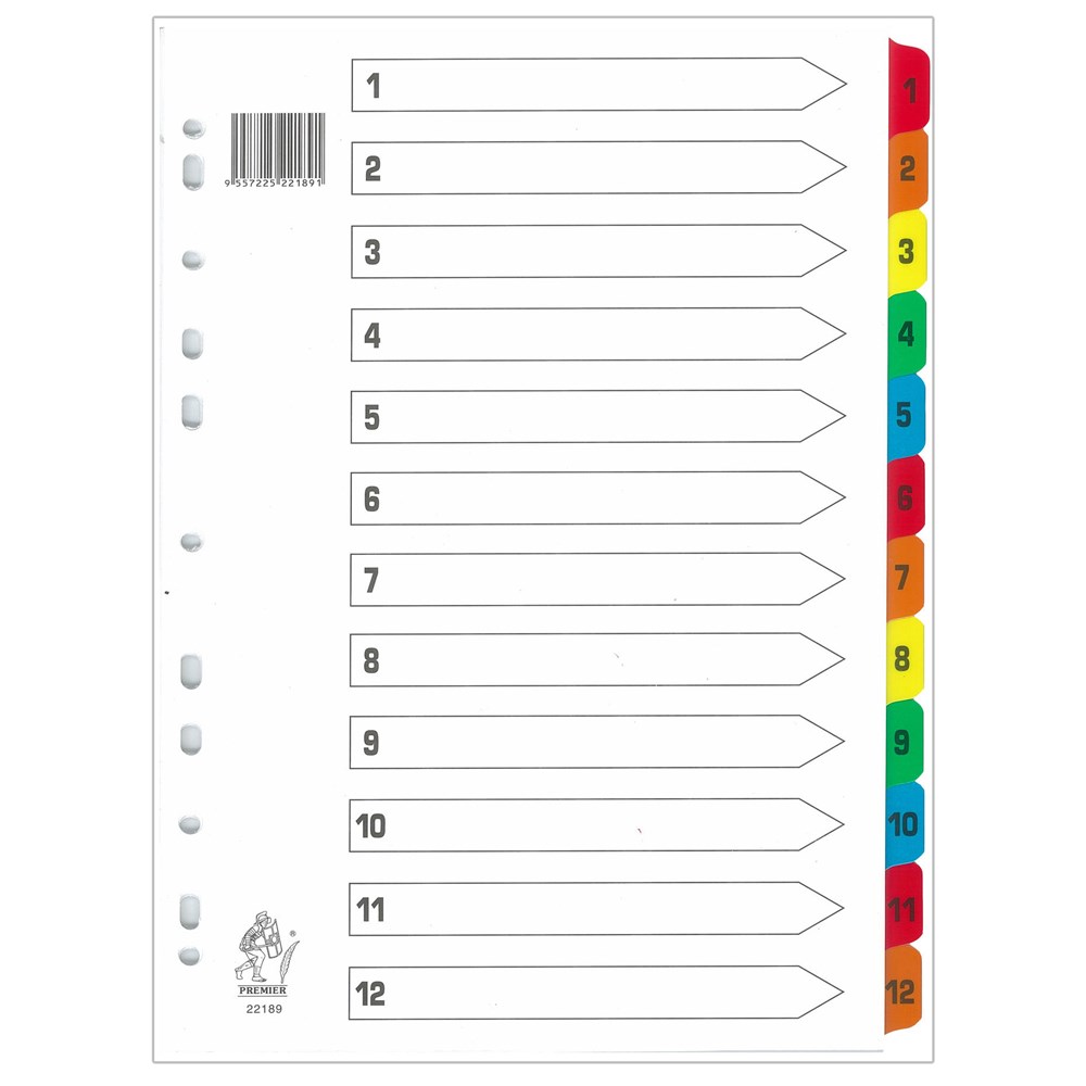1-12 Index File Divider PVC (No.) Gem A4