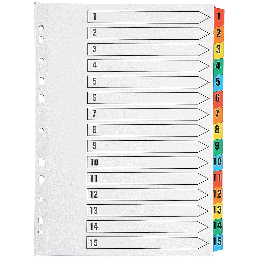 1-15 Index File Divider PVC Assorted Gem A4