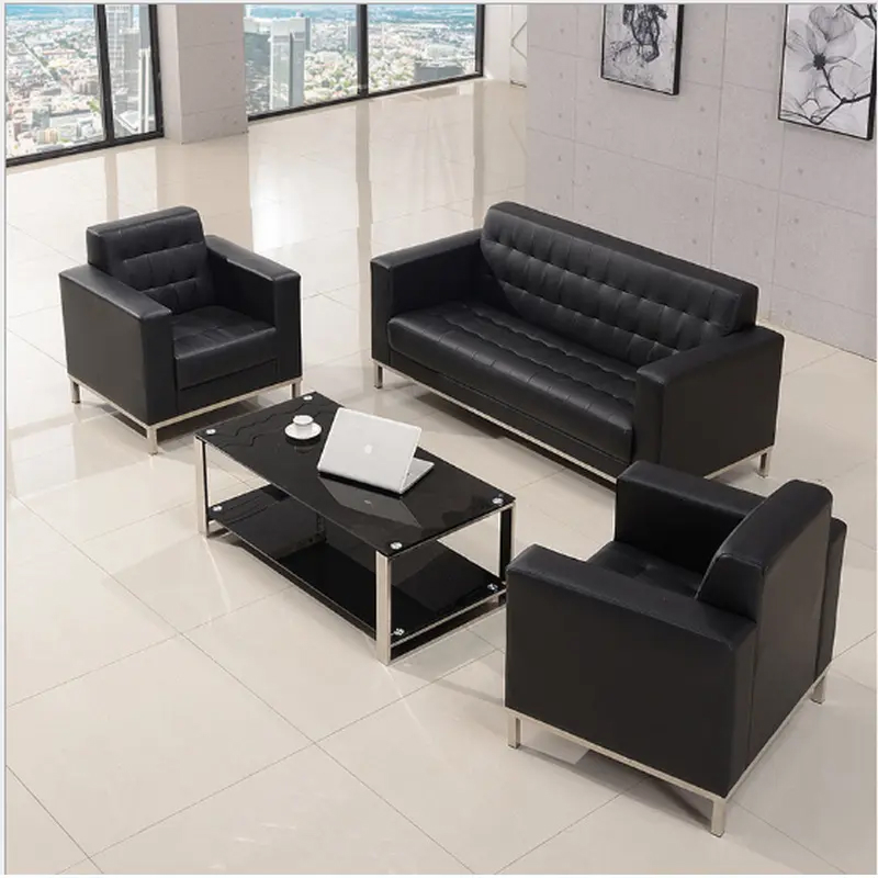 5 Seater Sofa Black PU Seat, Chrome Base