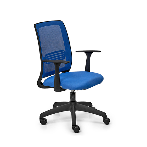 [HX-CM0005] Mesh Medium Back Chair Blue,Orange Fabric Seat, Chrome Base