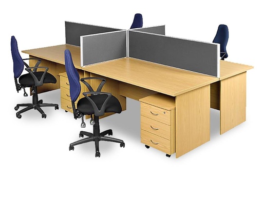 [HX-J836] 4-Way Workstation Cherry Half Glass, Half Wooden (MDF Board)